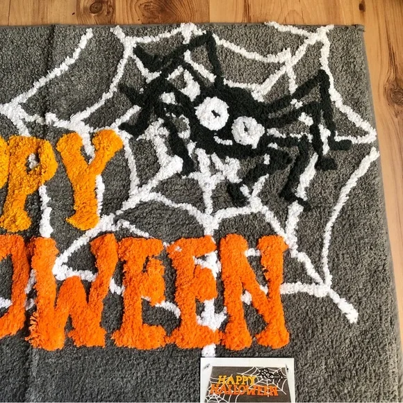 NEW Happy Halloween Spiderweb Rug 20" x 30" Gray Orange - Picture 3 of 14